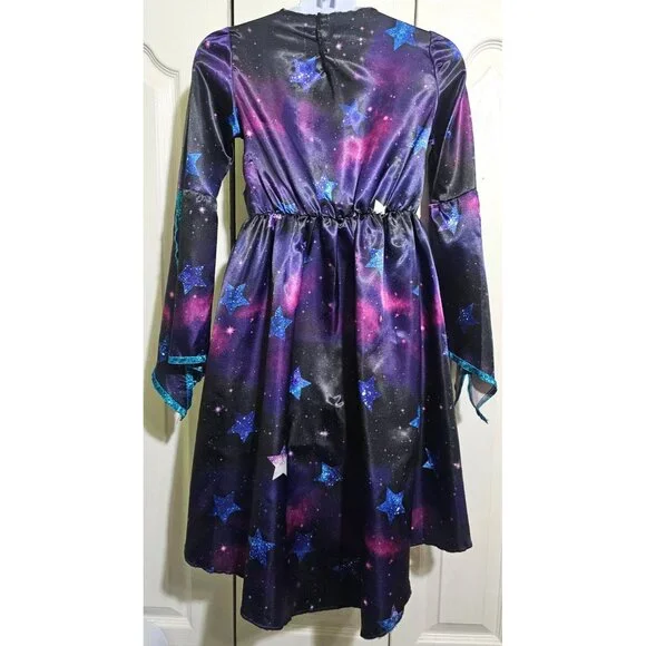Starry Witch Costume Girls 8-10 Stars Moon Celestial Dress Sequin Hat Halloween - Picture 5 of 6